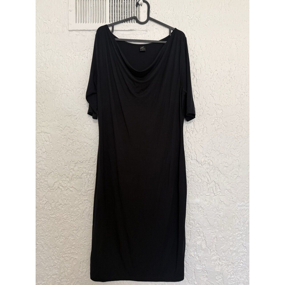 Peruvian Connection Black Drape Front Half Sleeve Midi Dress Modest Viscose SZ M
